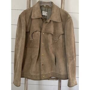 Castel Franco Men's Leather Jacket Light Brown Vintage Gold Snap Size 46